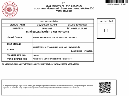  L1 Yetki Belgesi